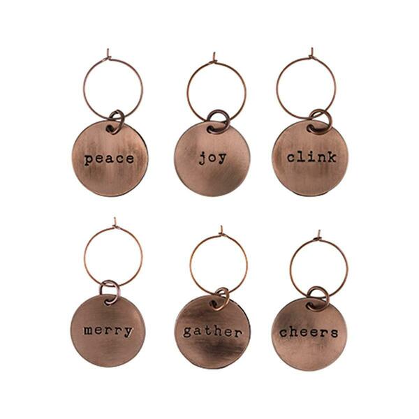 Twine Rustic Holiday Brushed Copper Wine Charms, 6PK 5827